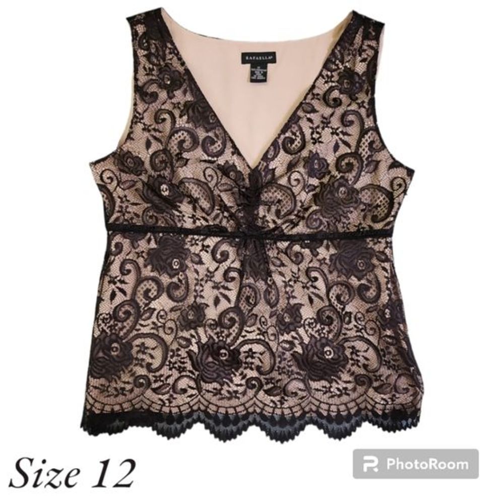 Rafaella Black Lace Overlay V-Neck Sleeveless Blouse